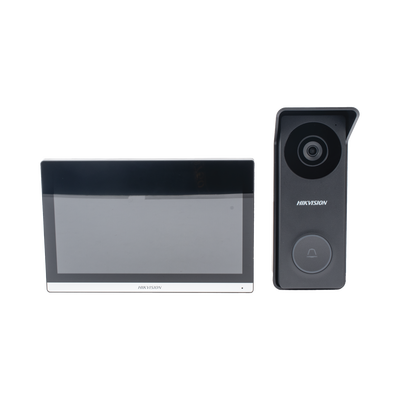 Kit de Videoportero Hibrido TurboHD con Pantalla LCD touch de 7" Wi-Fi / Frente de Calle para Exterior Metalico / 720p (1 Megapíxel )117° de Visión (Gran Angular) / Llamada a App Hik-Connect
