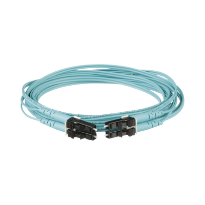Jumper de Fibra Optica Multimodo 50/125 OM3, LC-LC Duplex, OFNR (Riser), Color Aqua, 3 Metros (9.84 Pies)