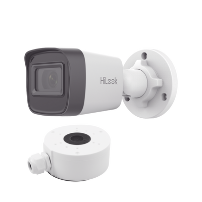 HiLook Series / Bala IP 4 Megapixel / 20 mts IR / Exterior IP67 / PoE / dWDR / Lente 2.8 mm + Caja de conexión DS-1280ZJ-XSP — HiLook by HIKVISION · SKU IPC-B141H-C/XSP