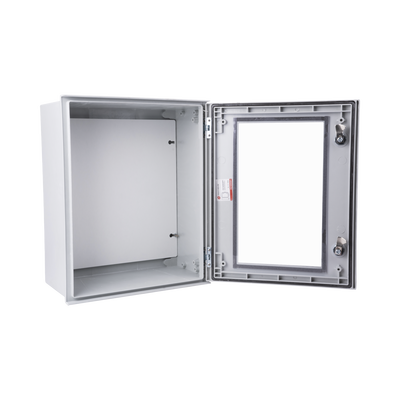 Gabinete de Poliéster IP65 Puerta Transparente, Uso en Intemperie (400 x 500 x 200 mm) con Placa Trasera Interior de Plástico (Incluye Chapa y Llave).