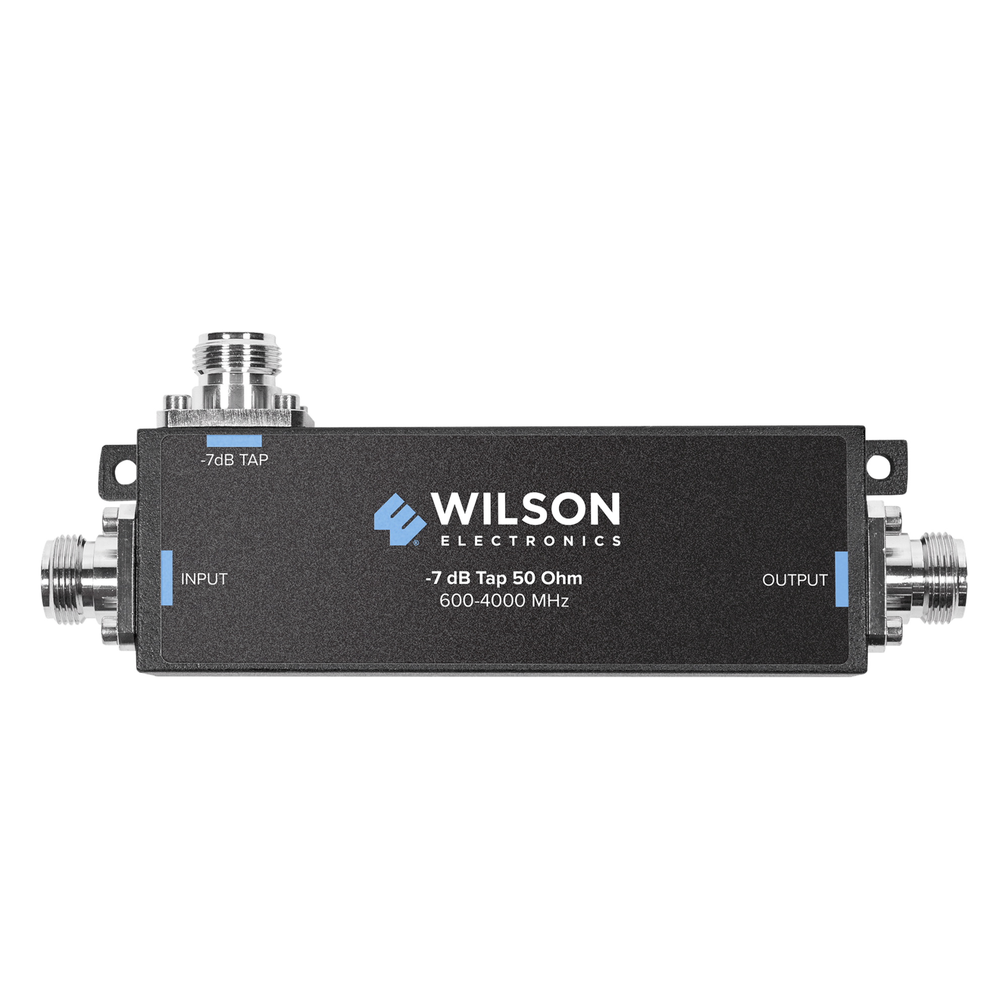 Separador TAP -7 dB con rango de frecuencia de 575 a 6000 MHz. Ideal para separar la antenas a diferentes longitudes de cable coaxial. 50 Ohm con conectores N Hembra. — WILSONPRO / WEBOOST · SKU 859-120