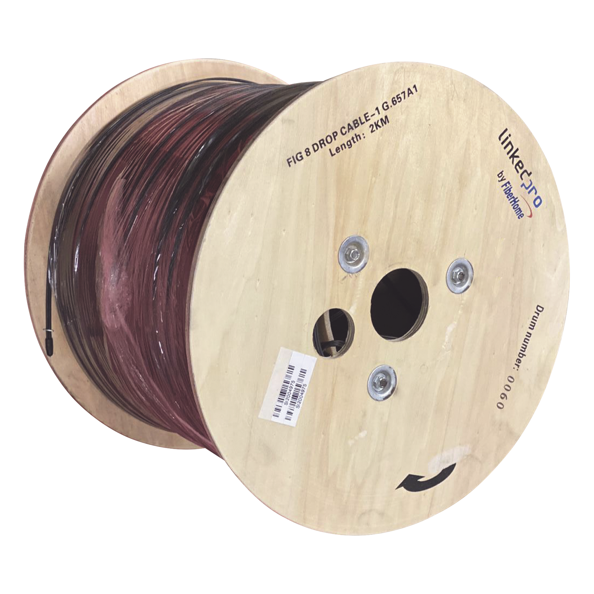 Carrete de 2 Kilómetros (6561.68 Pies) de Fibra Óptica Aérea Mini Figura 8 G.657A1 Tipo Drop, Monomodo de 1 Hilo (Unifibra), Color Negro, Span 80 — LINKEDPRO BY FIBERHOME · SKU IC-FIG8A1-1C/2KM