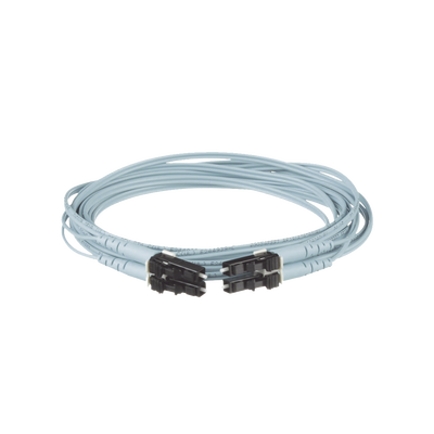Jumper de Fibra Optica Multimodo 50/125 OM3, LC-LC Duplex, OFNR (Riser), Color Aqua, 7 Metros (22.97 Pies)