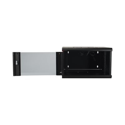 Gabinete de Pared Desarmable / 6U / 19 Pulgadas / 600 x 550 x 382 mm / Cristal Templado 5 mm / Carga Estática 60 kg / Acero SPCC RAL 9004 / IP20 Interior / RoHS