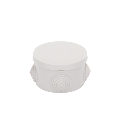 Caja Derivación-Conexión de Plástico Circular con 4 Glándulas de Goma (70 diámetro X 48 alto mm). Para Instalaciones Comerciales, Residenciales e Industriales. Cerrado a Presión.