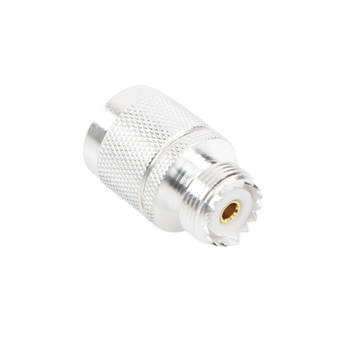 Adaptador en Línea, de Conector N Macho a UHF Hembra (SO-239), Plata/ Oro/ Teflón.