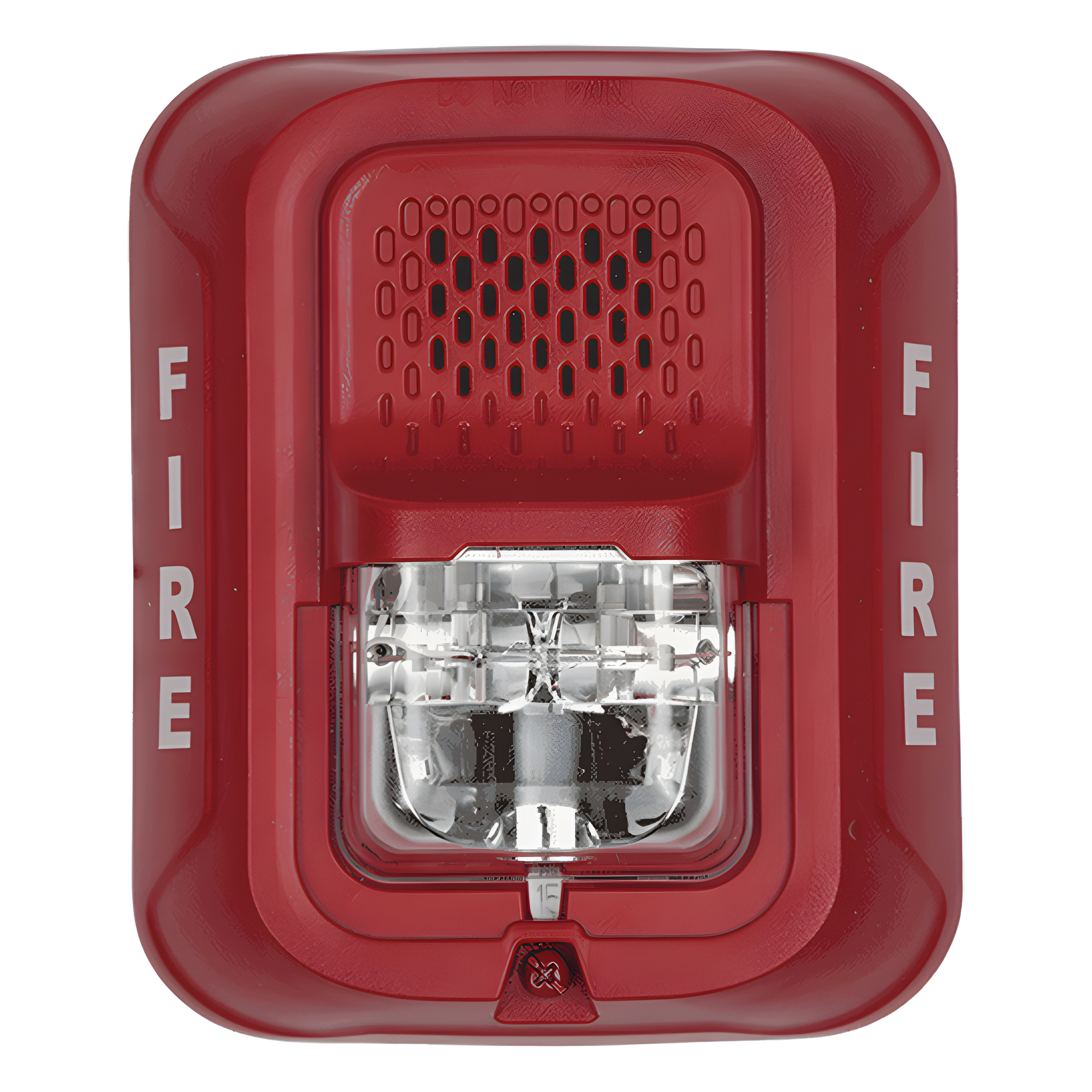 Sirena con estroboscopio / 2 hilos / 12-24 Vcd / candela 15 a 185 seleccionable / rojo con leyenda FIRE / Serie L