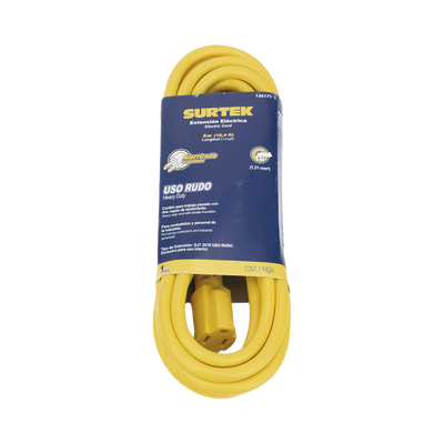 Extensión Eléctrica de Uso Rudo Aterrizada 5 metros /127 V CA 10 A Máximo / Color Amarillo.