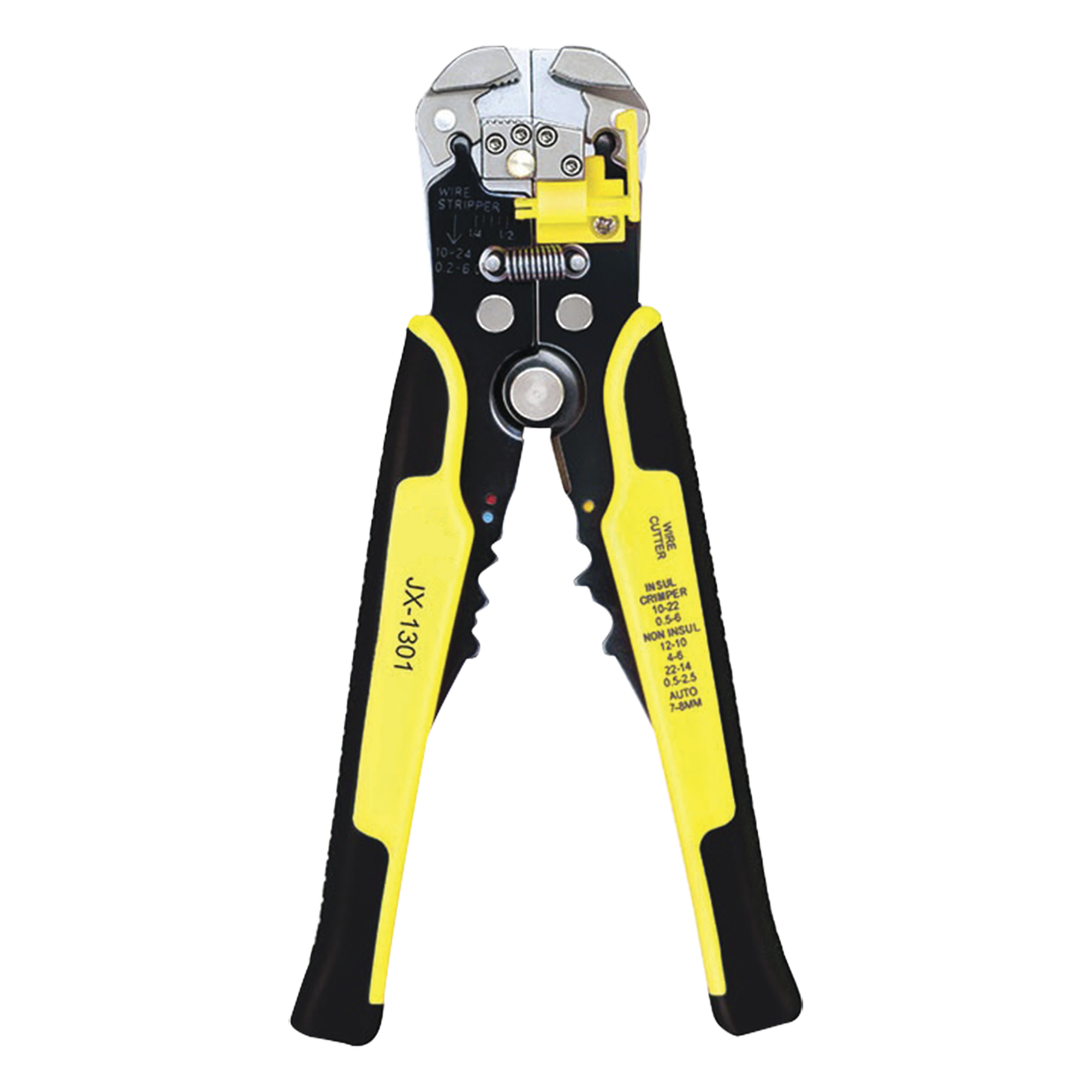 Pinza multifuncional Pelacables, con terminal de pestaña, prensado automático de color amarillo.