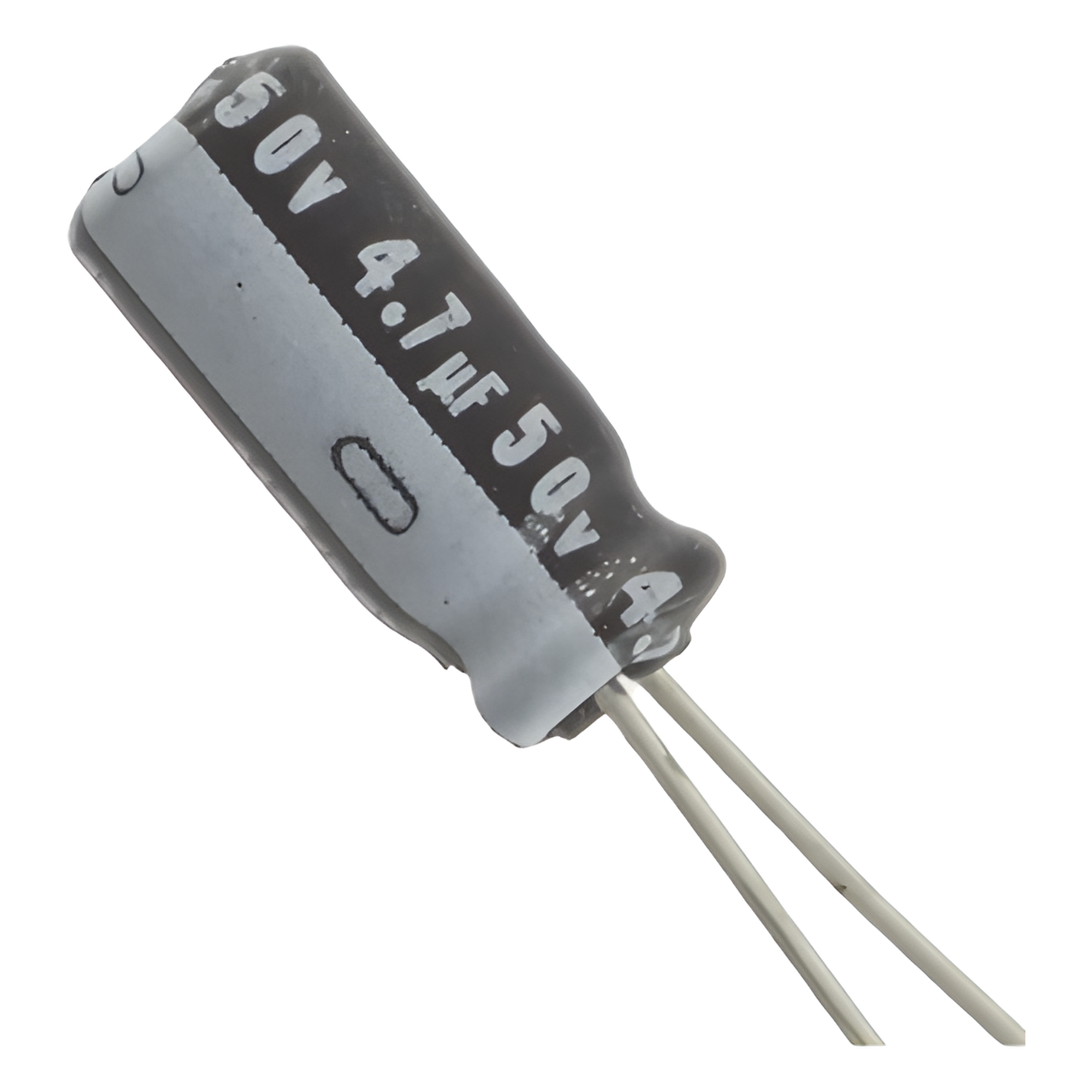 Capacitor Electrolítico de Aluminio, Radial de 4.7 µFd, 50 Vcc, 105 °C, 5 x 11.7 mm.