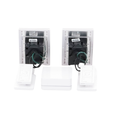 (Caseta Wireless) Kit Hub controlador, 2 atenuadores, 2 controles remotos, 2 base mesa y 2 tapas.
