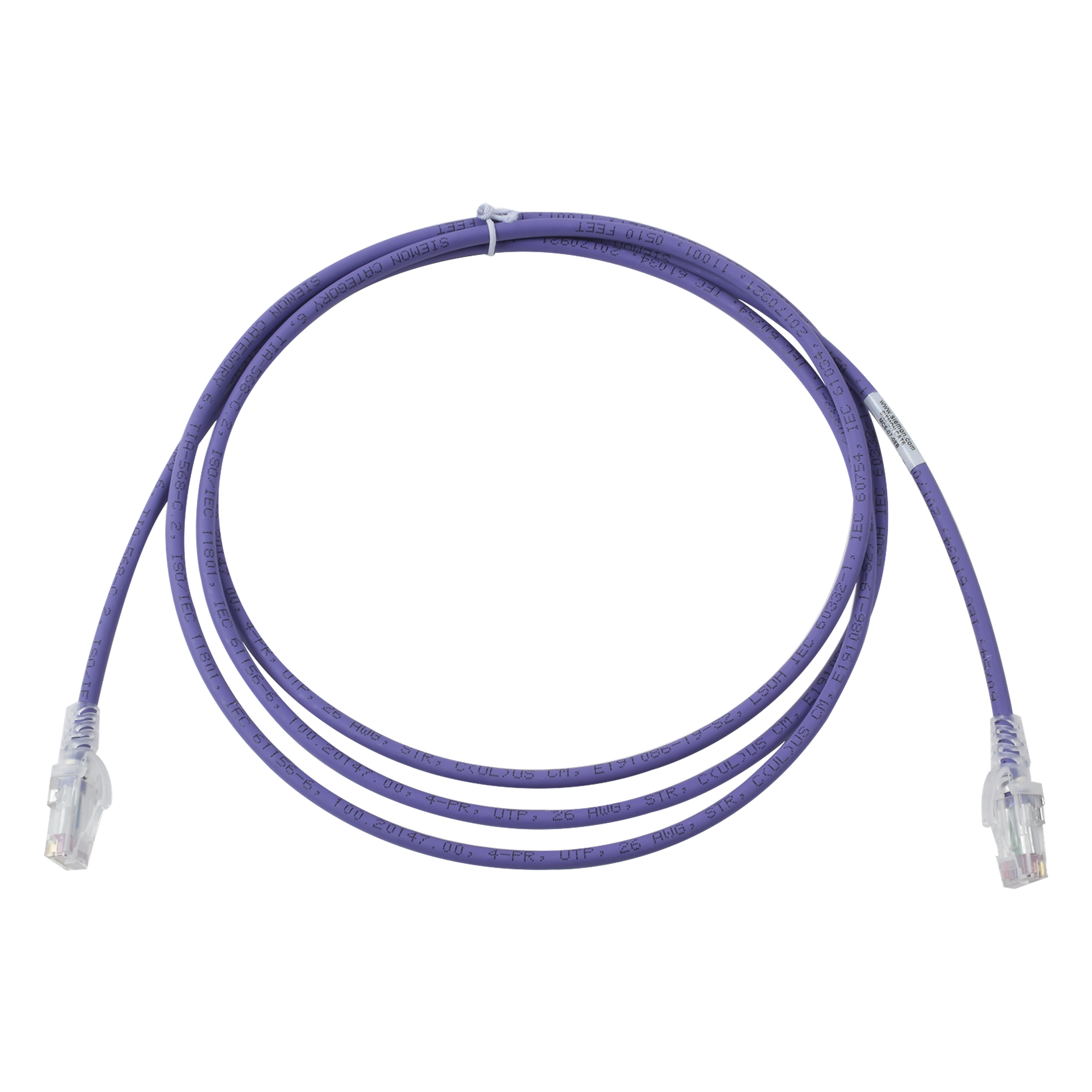 Patch Cord MC6 Modular Cat6 UTP, CM/LS0H, 2.13 Metros (7 Pies), Color Violeta, Versión Bulk (Sin Empaque Individual) — SIEMON · SKU MC6-07-08B