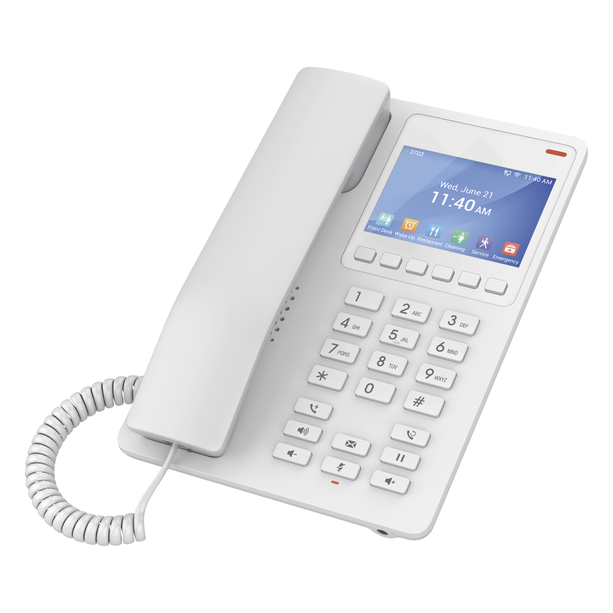 Teléfono IP Hotelero con pantalla LCD a color, 2 líneas SIP con 2 cuentas, codec Opus, IPV4/IPV6, color blanco, con gestión en la nube GDMS — GRANDSTREAM · SKU GHP630
