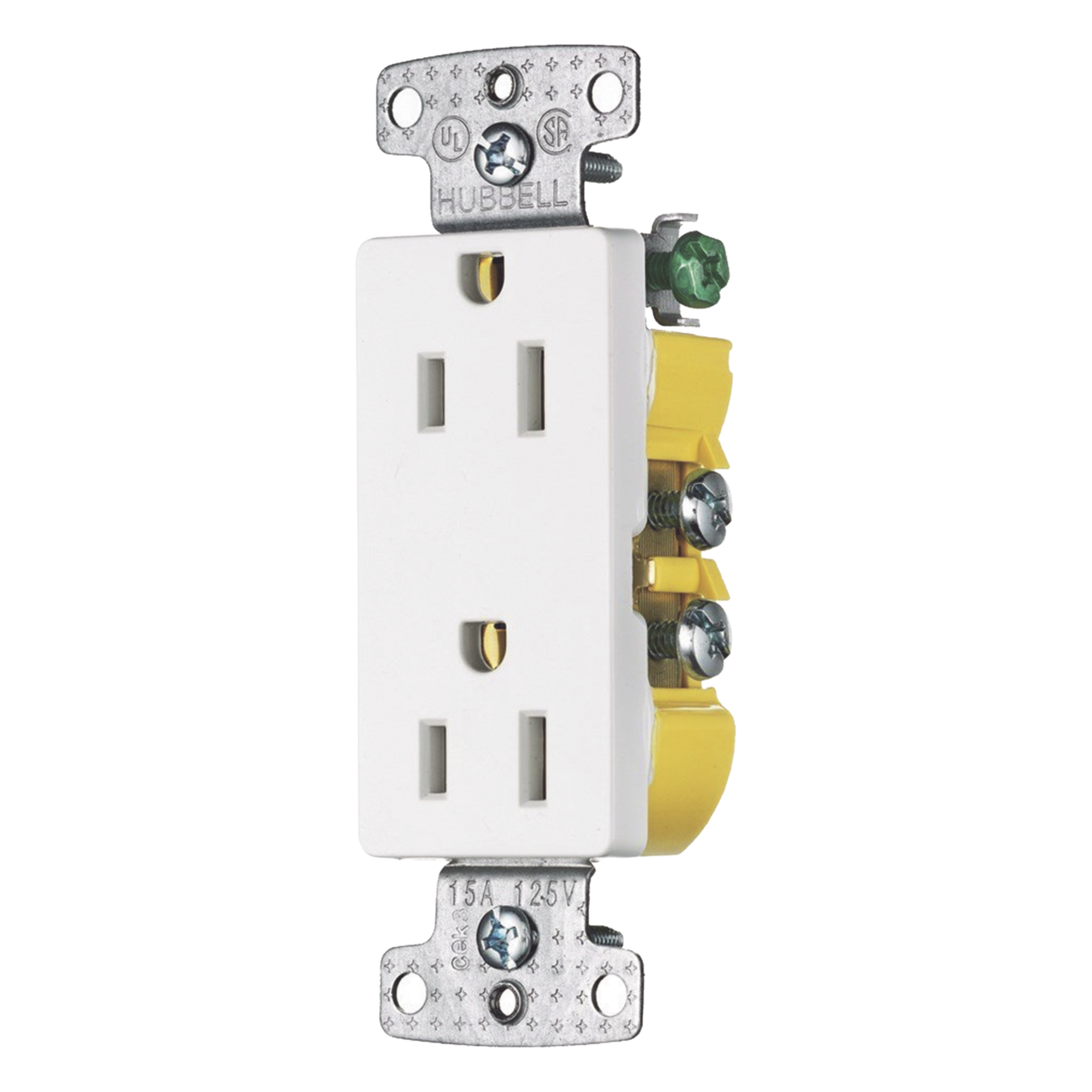 Contacto Duplex Decorador 15A 125V, 2 Polos, 3 Hilos, Color  Blanco (Nema5-15R). — HUBBELL · SKU HUB-RRD15W
