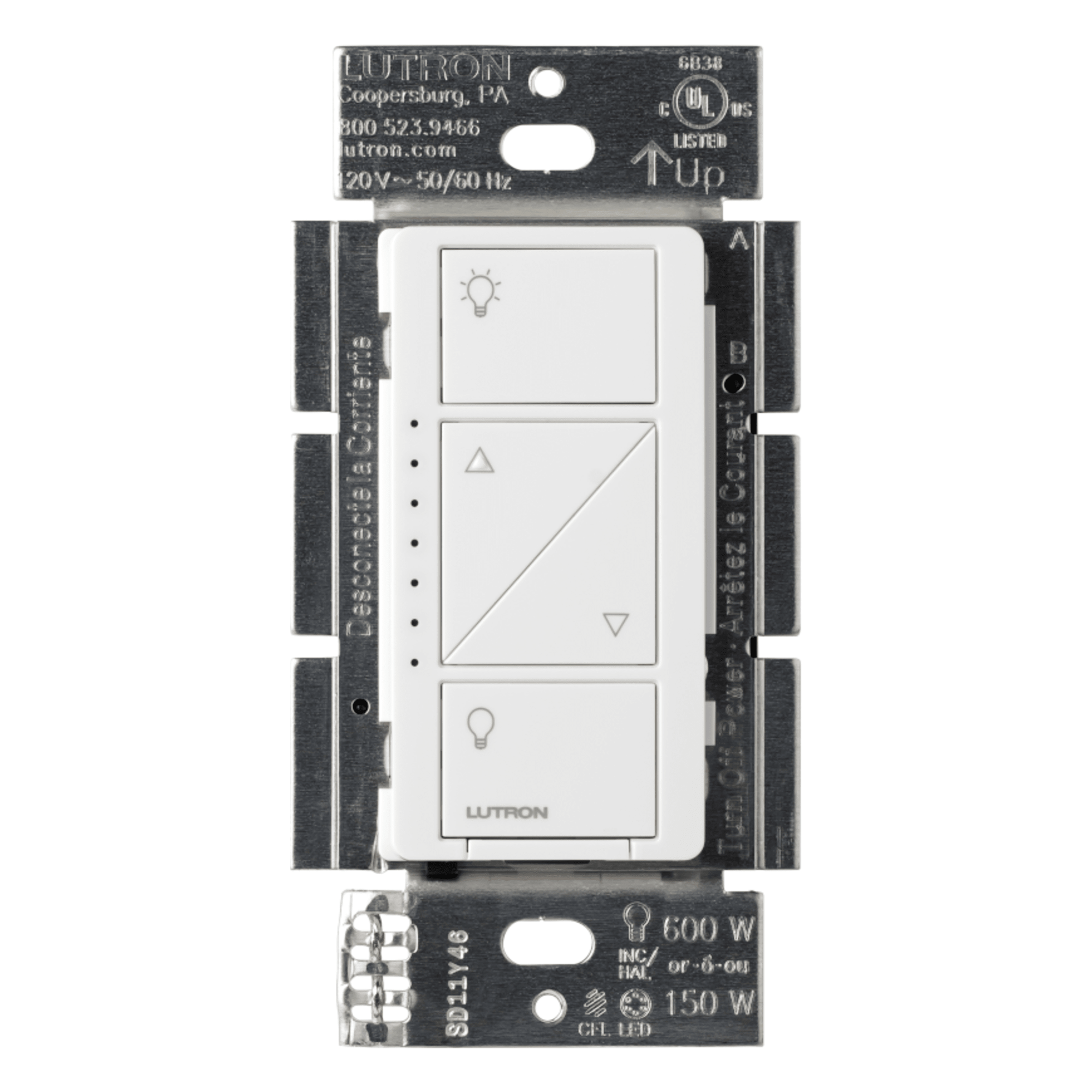 Atenuador de pared inteligente Caseta Wireless PRO de 120 V, 250 W LED / 1000 W incandescente-halógeno, neutro opcional, compatible con controles Pico y Smart Bridge — LUTRON CASETA WIRELESS · SKU PD10NXD