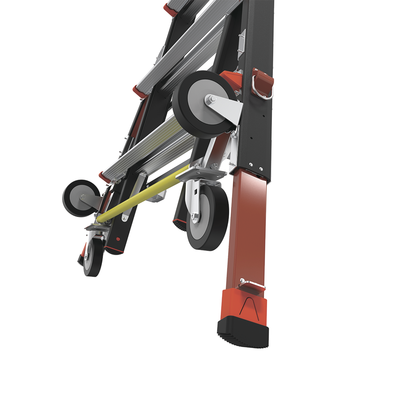 Escalera de Fibra de Vidrio con Jaula de 8'-14' (2.44 - 4.27 m). Con Ajuste en Ruedas (RATCHET™ Leveler) (SKU:18515-817).