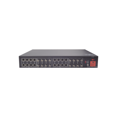 Kit de TRANSCEPTOR ACTIVO DE 16 Canales / VIDEO+PODER en un solo Cable UTP / 150m en 4K, 200m en 5 MP/ Envía 36 Vcc y recibe 12 Vcc / TODO INCLUIDO PARA RACK / Compatible con cámaras HD-TVI/CVI/AHD/CVBS / Instalación Limpia