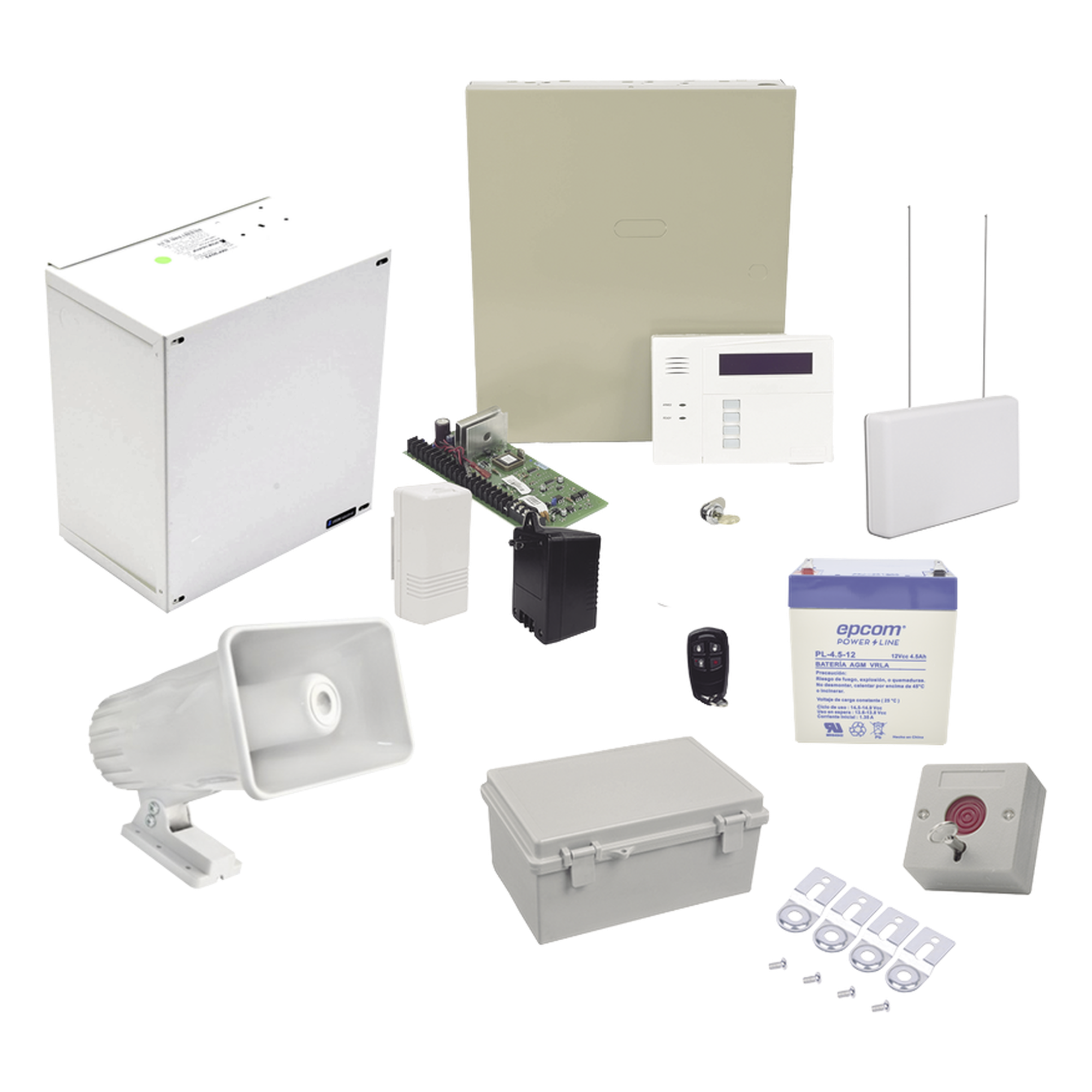 Kit de alarma vecinal con panel de 48 zonas, hasta 40 botones de pánico inalámbricos y sirena exterior — HONEYWELL HOME RESIDEO · SKU VECINALPANICB