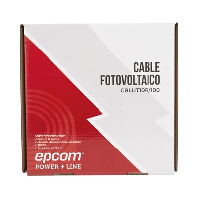 Cable Fotovoltaico Rojo / Cobre Estañado / 6 mm² (10 AWG) / 2000V / Rollo 100m / UL 4703 y TUV — EPCOM POWERLINE · SKU CBL-UT-10R/100