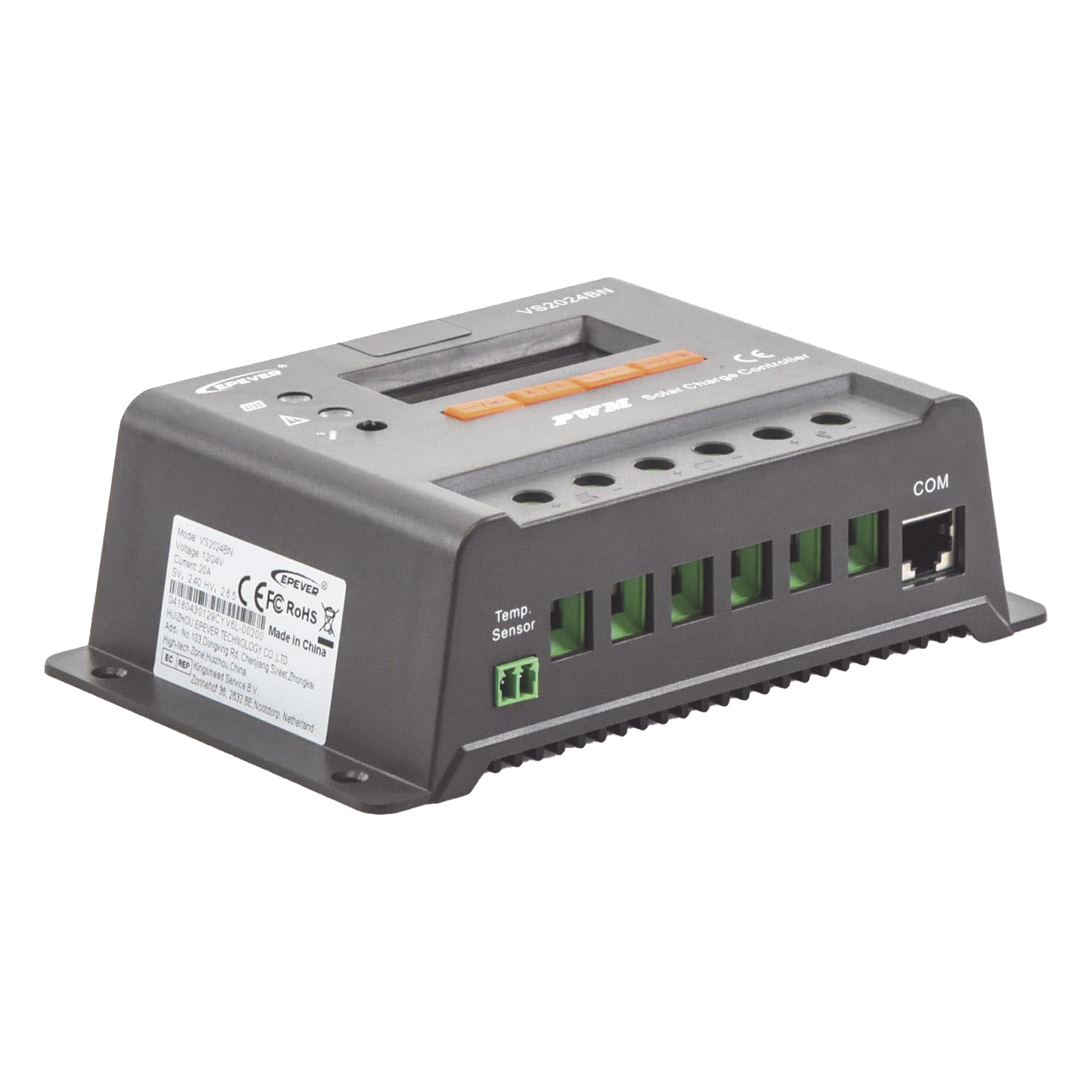Controlador Solar de Carga y Descarga PWM 12/24V 20A con Display, Parámetros Configurables — EPEVER · SKU VS-2024-BN