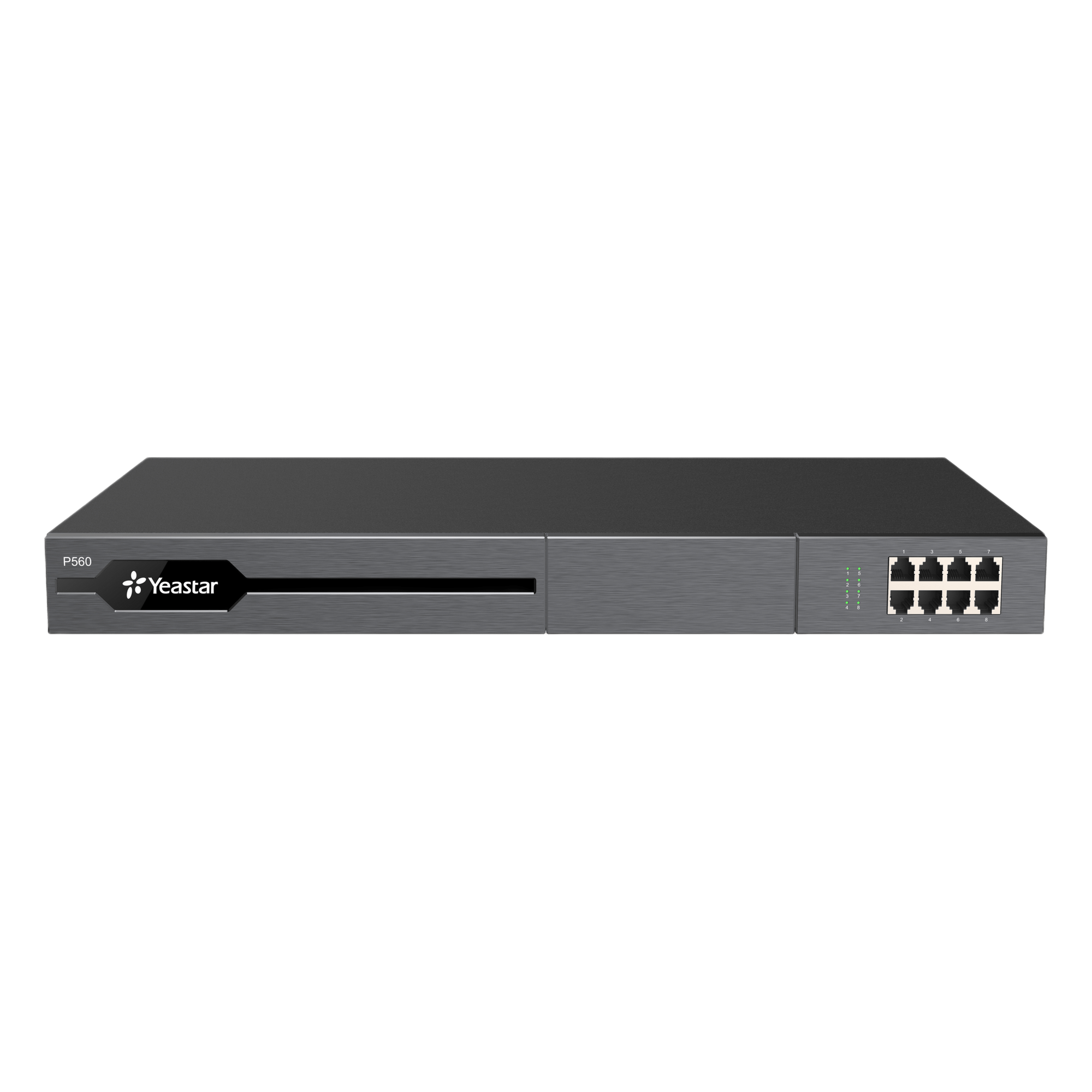 Conmutador IP PBX Enterprise Modular / 100 Extensiones Expansible a 200 / 30 Llamadas Simultáneas Expansible a 60 / Soporte E1/T1/PRI / Hasta 8 Puertos FXO/FXS / Call Center Avanzado / Omnicanal con IA — YEASTAR · SKU P560