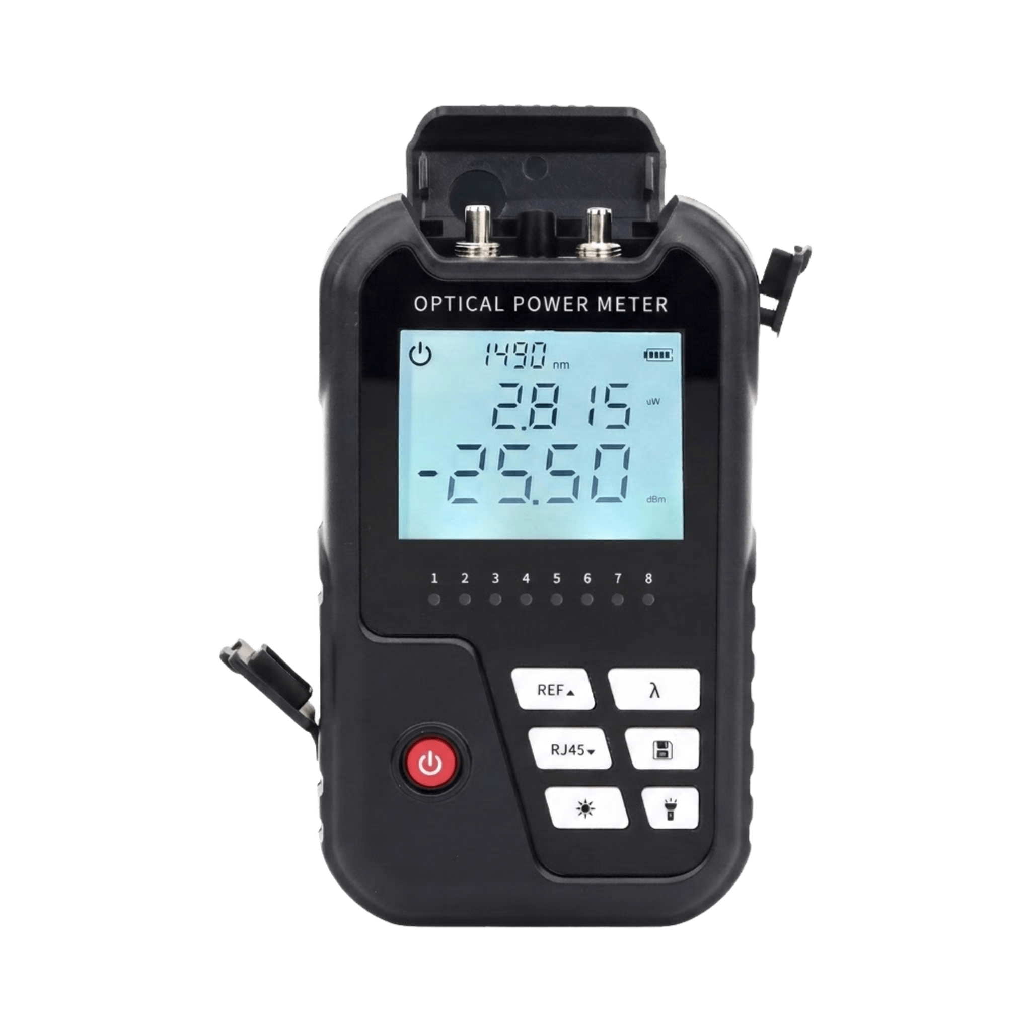 Medidor de Potencia Óptica (Mini Opm) / Rango de Medición -50dBm a 26dBm / Compatible con Fibra Óptica Multimodo y Monomodo / Soporta Conectores Sc, St y Fc / Incluye Función de Vfl 2 mW / Recargable