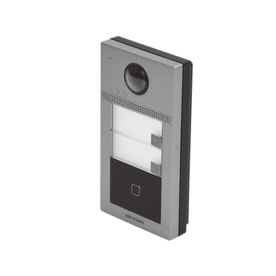 Videoportero IP (IP65 + IK08) con Llamada y apertura desde APP Hik-Connect / Soporta 2 Departamentos / PoE Estandar / Interfaz WEB para configuración / 2 puertas