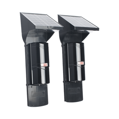 Detector fotoelectrico con celda solar ; DE 2 RAYOS; alcance exterior 60 m / interior 120 m, 4 frecuencias / Para ambientes donde no hay electricidad
