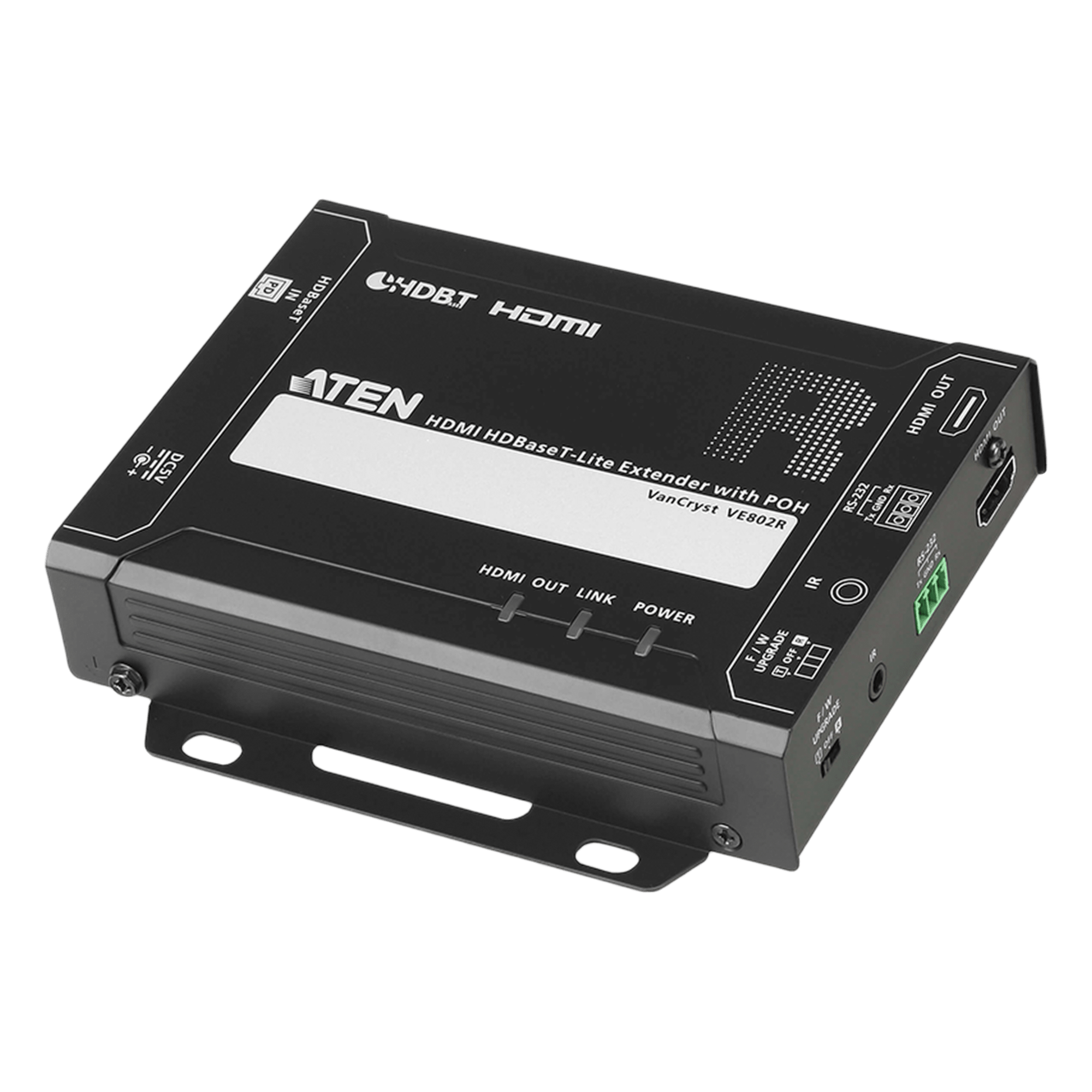 Receptor HDMI HDBaseT-Lite con PoH | 4K a 35 m (Cat 5e/6) / 40 m (Cat 6a/ATEN 2L-2910 Cat6); 1080p a 60 m (Cat 5e/6) / 70 m (Cat 6a/ATEN 2L-2910 Cat6) | HDBaseT Clase B | PoH PD | · SKU VE802R