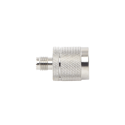 Adaptador en Línea, de Conector Mini UHF Hembra a N Macho, Níquel/ Oro/ Teflón.