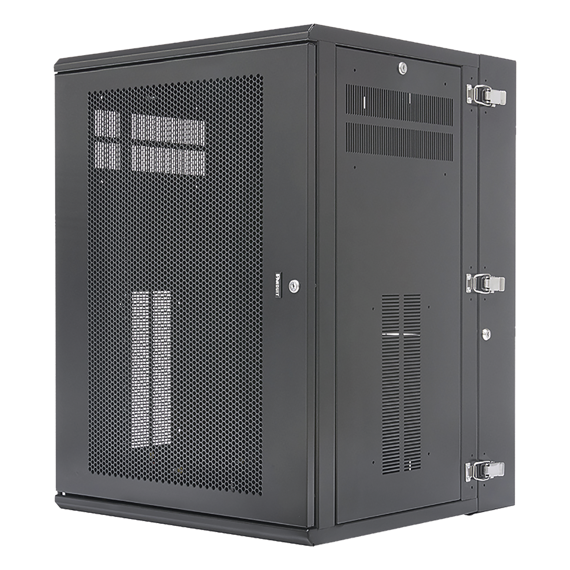 Gabinete PanZone de Montaje en Pared, de 19in, Puerta Ventilada, 18 UR, 635mm de Profundidad, Color Negro — PANDUIT · SKU PZWMC18P