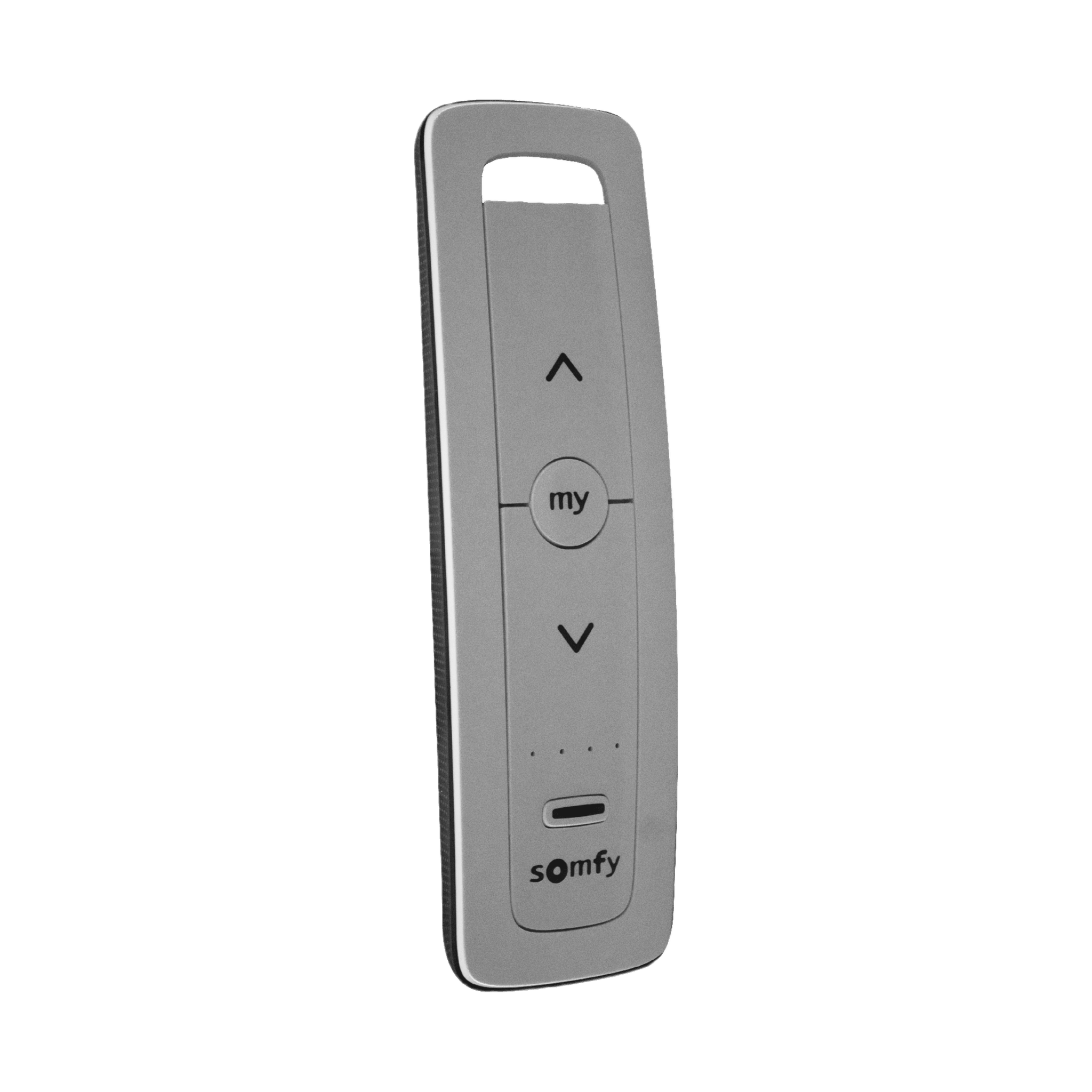 Control remoto 5 canales para motores de persiana Somfy con señal inalámbrica, instrucciones: sube, baja y detener, con posición favorita programada.