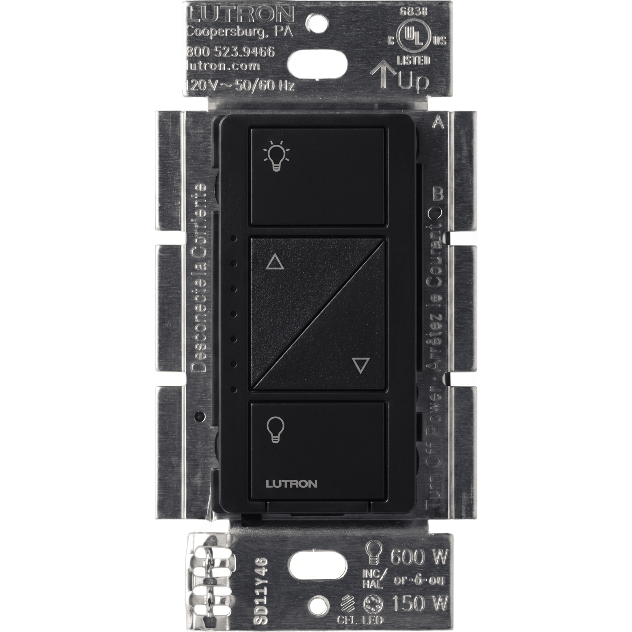 (Caseta Wireless) Atenuador, aumenta/disminuye intensidad de Iluminación, requiere cable neutro. 250W LED /1000 INC/HAL
