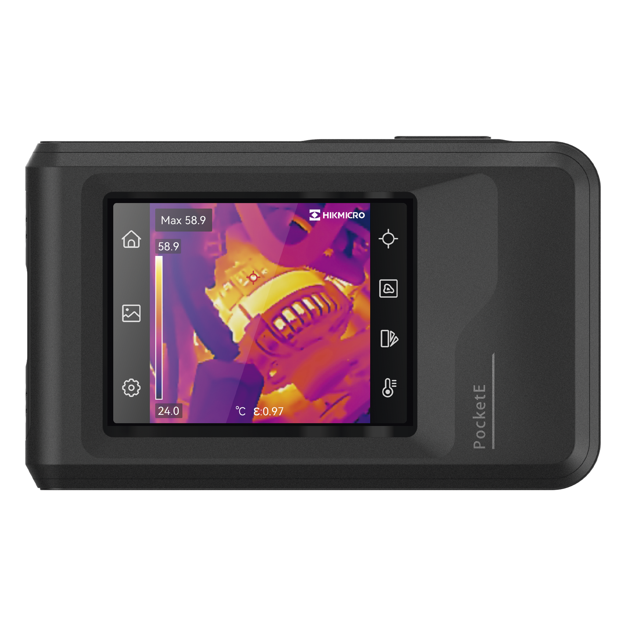 POCKET-E - Cámara Termográfica Portátil Lente Térmico 1.35 mm (96 x 96) pixeles / Lente Optico (640 × 480) / WiFi / IP54 / Memoria interna 4 Gb / Hasta 4 Horas de Funcionamiento Continuo — HIKMICRO · SKU HM-TP40-1AQF/W-POCKETE
