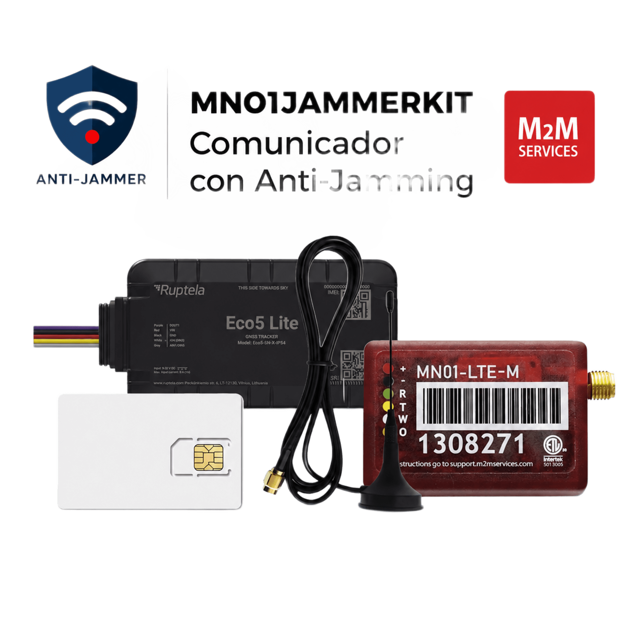 KIT comunicador MN01LTEM + ECO5LITE + SIM500MB2Y / Detección de JAMMER — M2M SERVICES · SKU MN01JAMMERKIT
