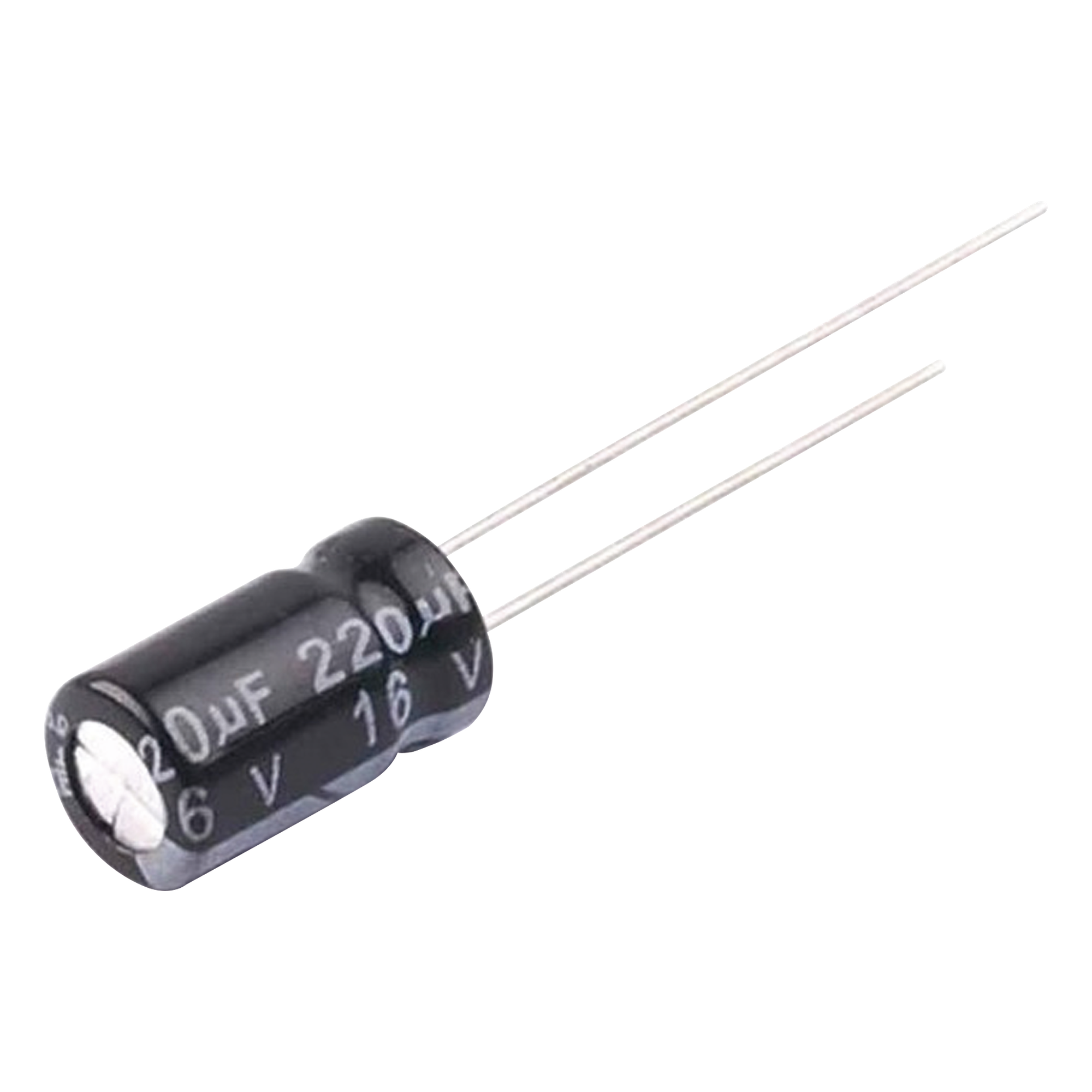 Capacitor Electrolítico en Aluminio, Radial de 220 µFd, 16 Vcc, 105 °C, 6.3 x 11 mm. — SYSCOM · SKU CE220/16V