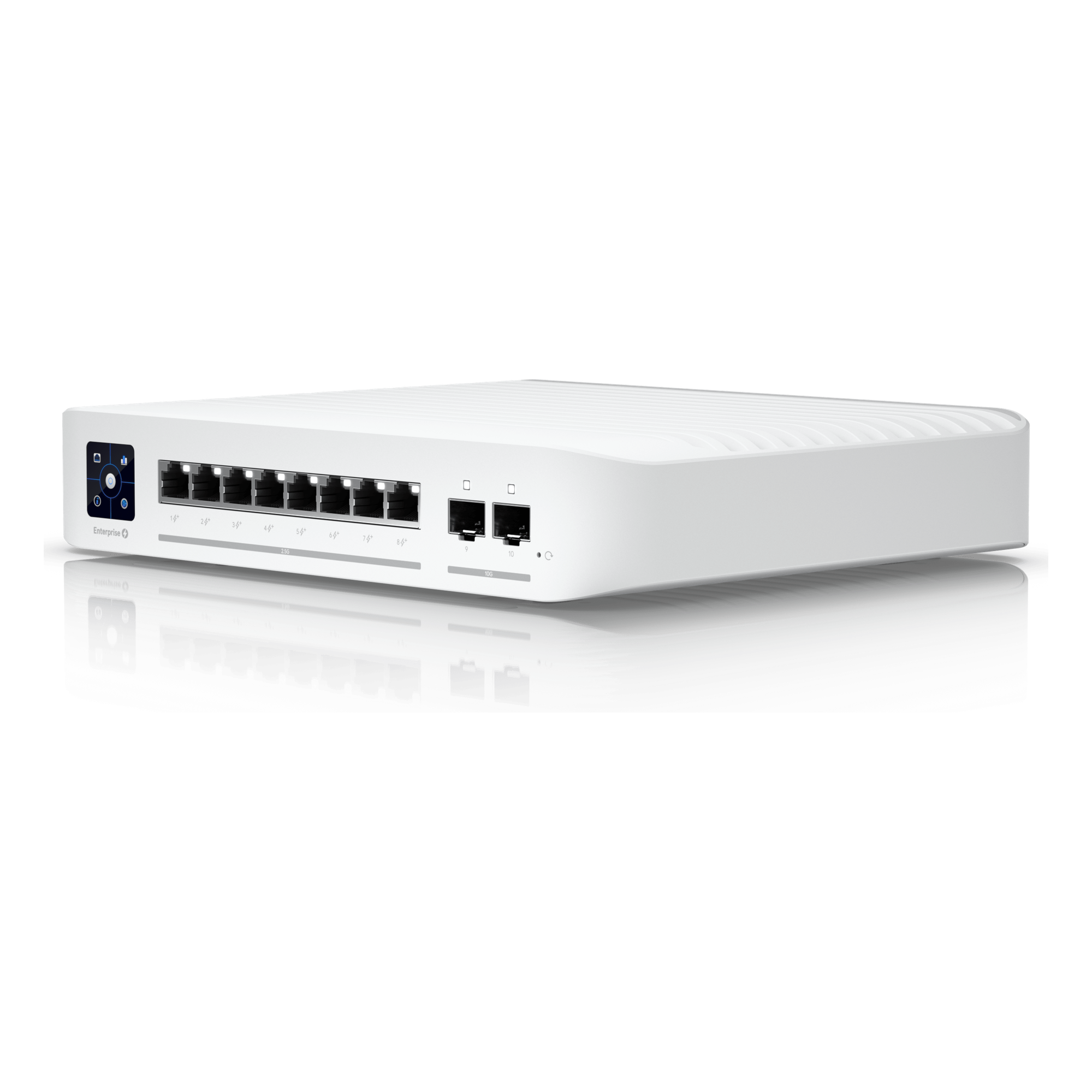 UniFi Switch Empresarial Capa 3 de 8 Puertos PoE 802.3af/at 2.5G + 2 Puertos 1/10G SFP+, 120W, Pantalla Informativa — UBIQUITI · SKU USW-ENTERPRISE-8-POE