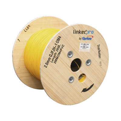 Fibra Óptica Multimodo OM4, 2 mm, Simplex, Tight Buffer, 900 micras, Color Amarillo, Precio Por Metro, (Hasta 2000 Metros en un Solo Tramo de Cable)