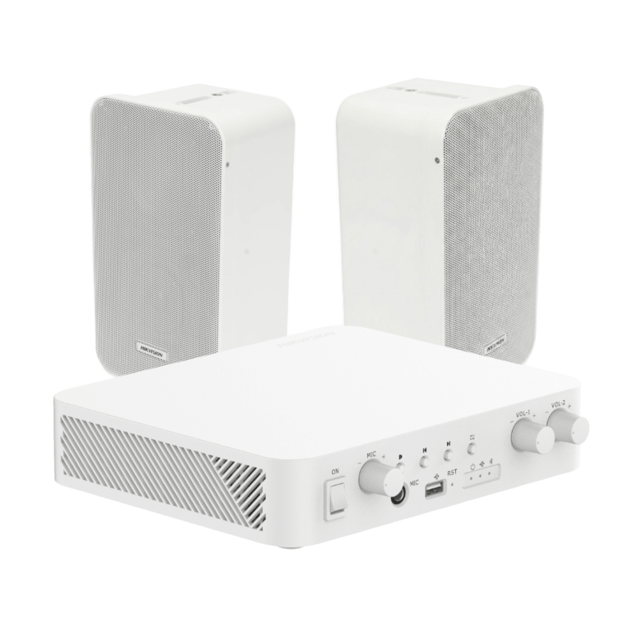 Kit de amplificador con bluetooth | 2 altavoces para pared | Sistema 100V | 2 Canales con Control de volumen Independiente | Música Ambiental