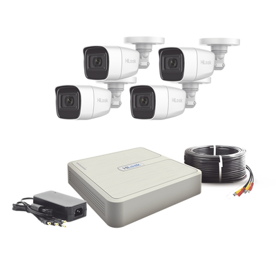 (MICRÓFONO Integrado) Kit TurboHD 1080p Lite / DVR 4 canales / Audio por Coaxitron / 4 Cámaras Bala de Policarbonato con Micrófono Integrado — HiLook by HIKVISION · SKU HL1080PS(C)