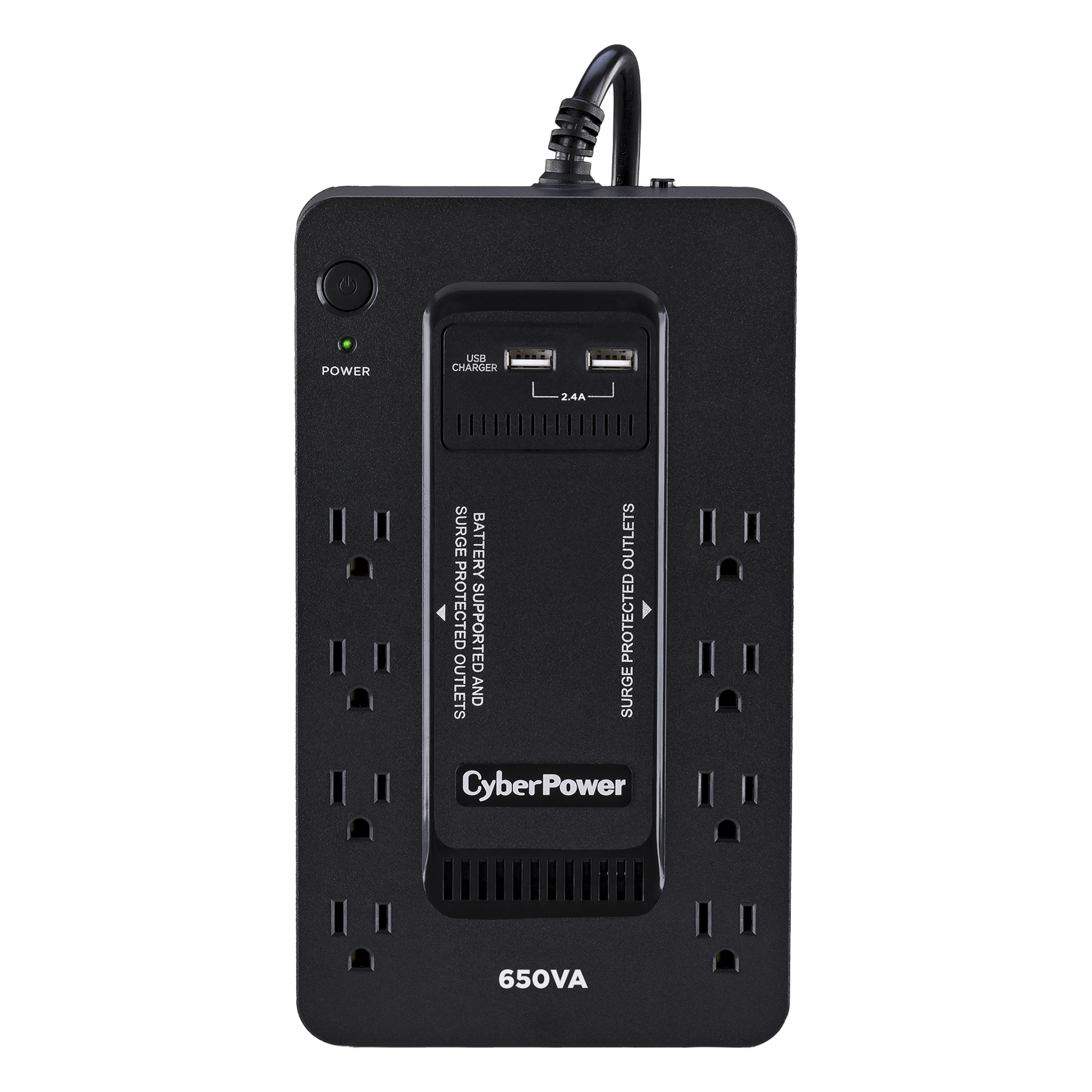 UPS de 650 VA/390 W, Topología Standby con Modo Ahorrador ECO, Entrada 120 Vca NEMA 5-15P, Con 8 Tomas NEMA 5-15R — CYBERPOWER · SKU SX650U