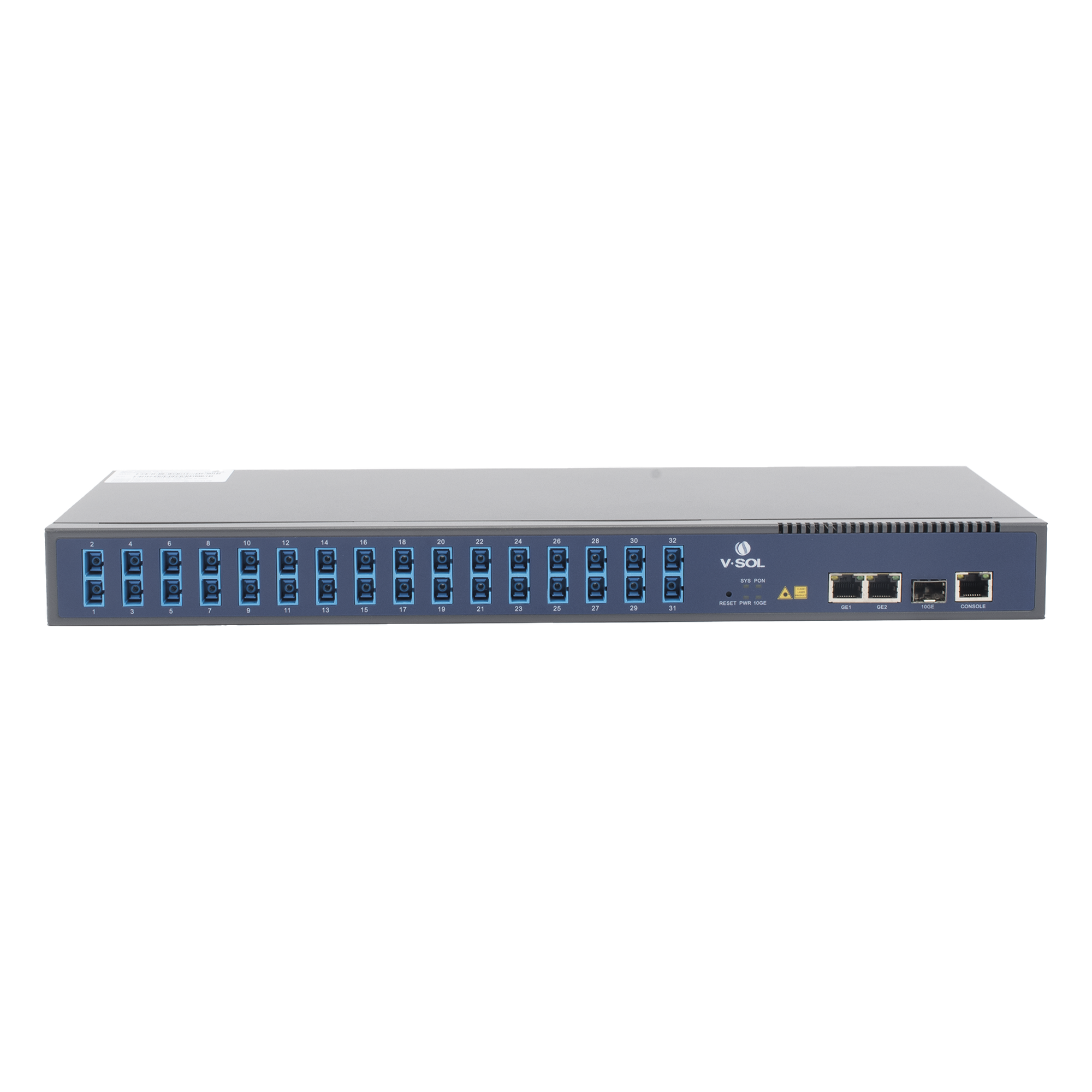 OLT de 1 GPON puerto con Splitter de 1 a 32 SC/UPC Incluido + 3 puertos Uplink (2 puertos Gigabit Ethernet + 1 puerto SFP/SFP+) , hasta 128 ONUS