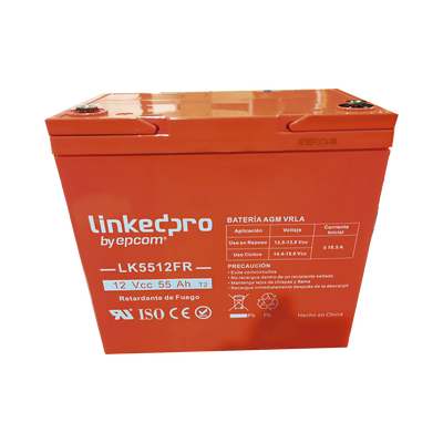 Batería de respaldo 12 V | 55 Ah | AGM | Certificada UL94-V0 Retardante a la Flama | Especial para Seguridad Electrónica | UPS | Sistemas de emergencia | Vida útil 5 años | Terminales T2