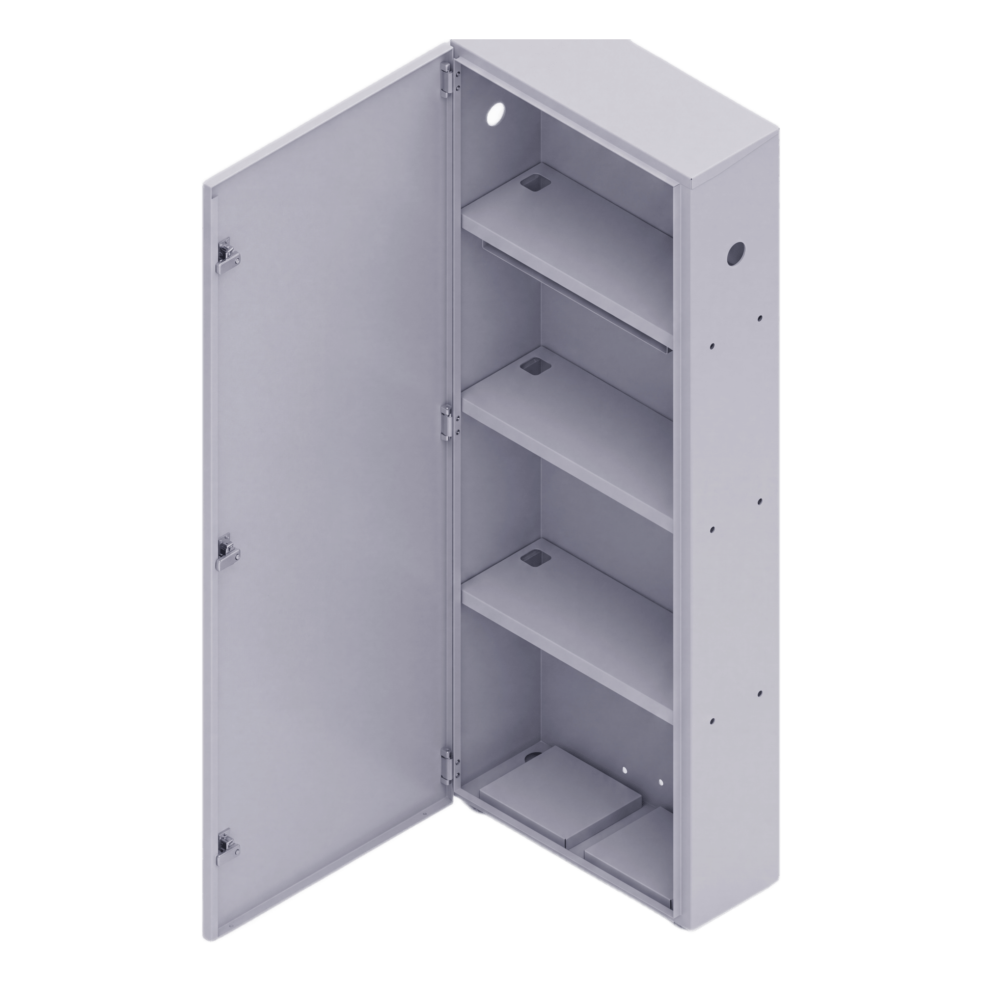 Gabinete para instalación de 4 Baterías , Fabricado en Lámina Galvanizada, Accesorios para poste (No incluidos)