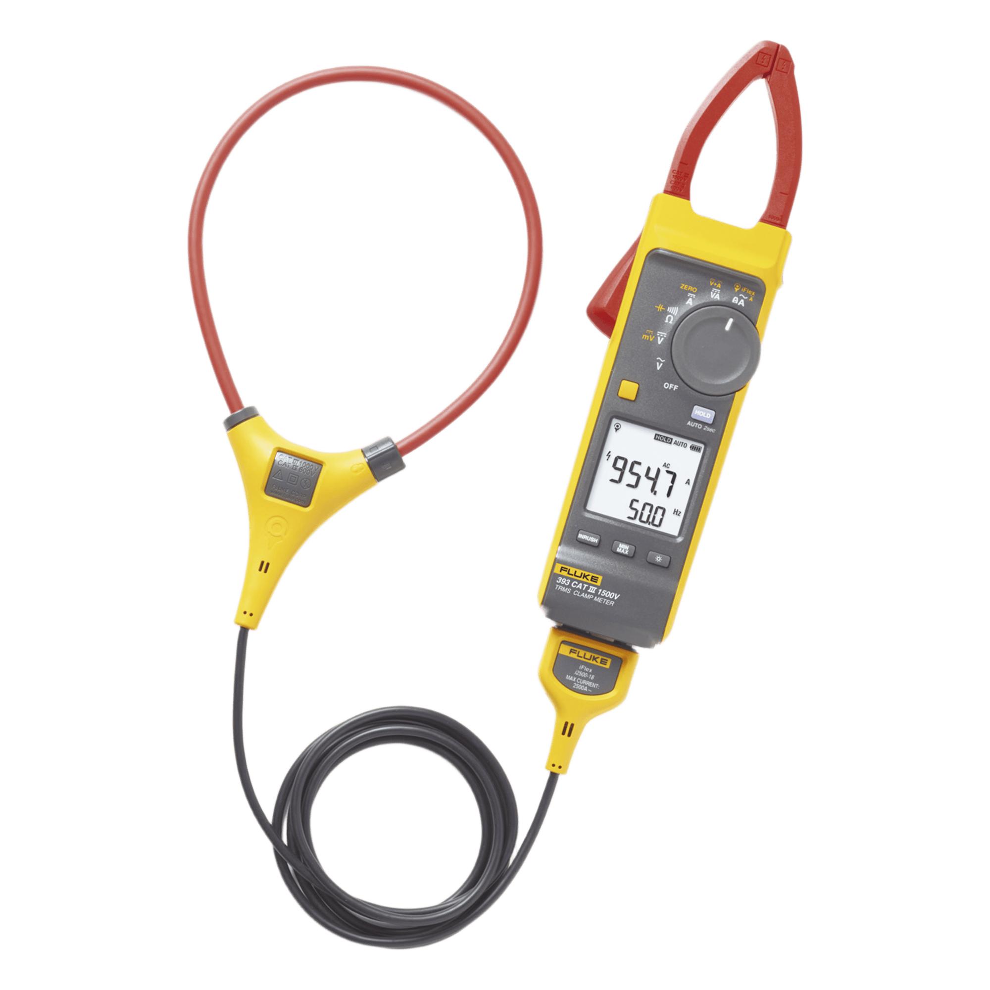 Pinza Amperimétrica de Corriente CC/CA de Verdadero Valor Eficaz con iFlex CAT III 1500 V. Ideal para Sistemas Solares, Eólicos, Baterías, Inversor, etc. — FLUKE · SKU FLUKE-393FC