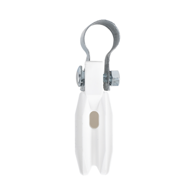 Aislador de paso o esquina de color BLANCO con abrazadera incluida de 1 Pulgada para uso en poste cerco eléctrico