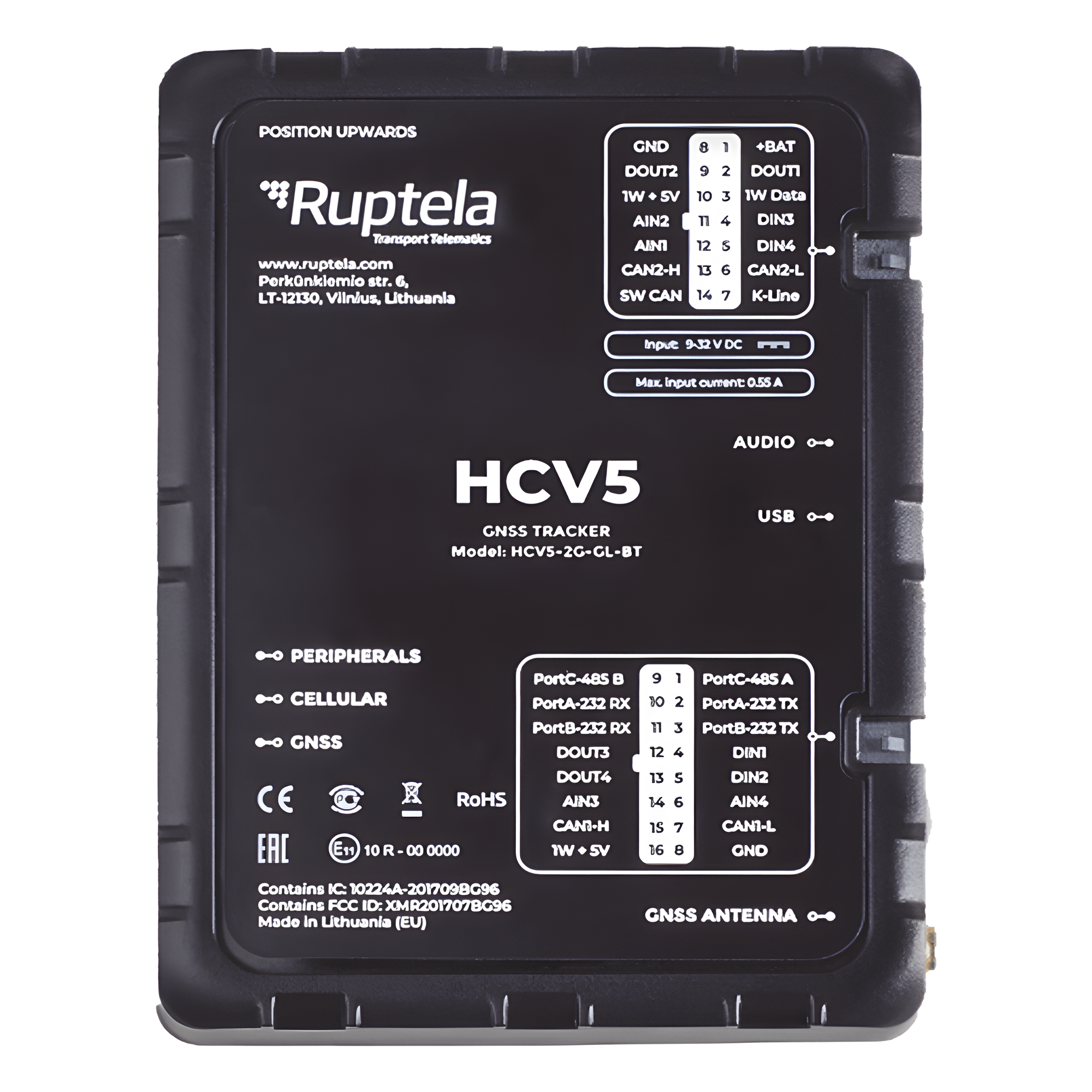 Localizador 4G LTE Obtenga información de la computadora del vehiculo lectura CAN, OBD y LCV / Sensores Bluetooth / Vehiculos ligeros / Vehiculos pesados  / RS485 / RS232 / Análogico / RFID — RUPTELA · SKU HCV5