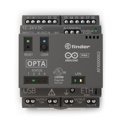 PLC Industrial Arduino Opta / Micro PLC IoT / Dual-core STM32H747XI / 8 Entradas Analógicas-Digitales / 4 Relés 10A / Ethernet / RS-485 / WiFi / Bluetooth / Programación IEC-61131-3 / IP20