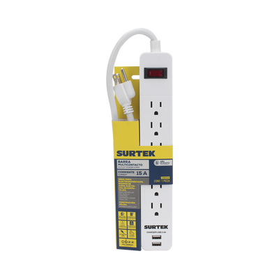 Multicontacto con 6 contactos aterrizados y 2 puertos usb.
