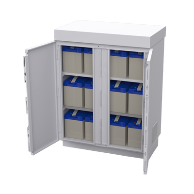 Gabinete de Lámina Galvanizada para Baterías (Hasta 12 Baterías PL110D12) y Equipo de Comunicación.
